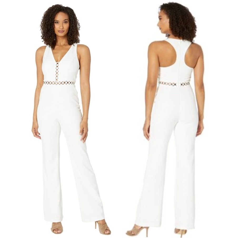 Adrianna Papell Racerback Wide Leg Jumpsuit White Ivory Bridal Size 12 NWT